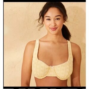 Wild Fable Yellow Eyelet Underwire Bikini Top Cottagecore Floral Swim